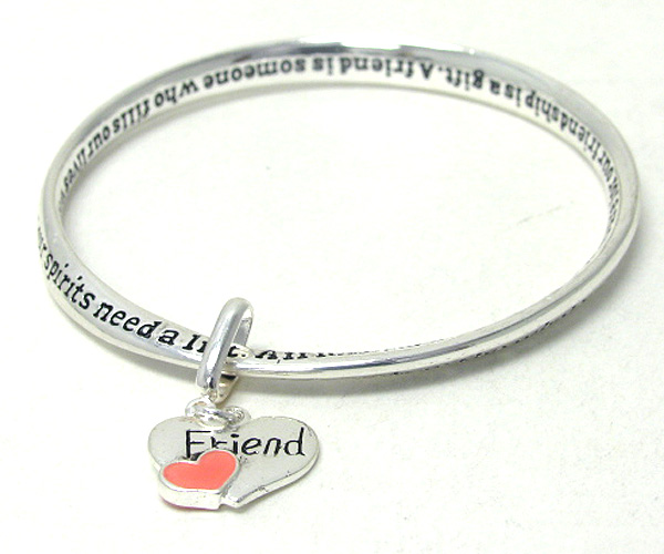 Epoxy heart charm message metal bracelet