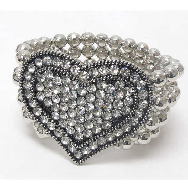 Glamour style crystal stud  heart metal ball stretch bracelet -valentine