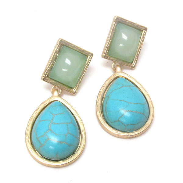 Square stone and teardrop turquoise drop earring