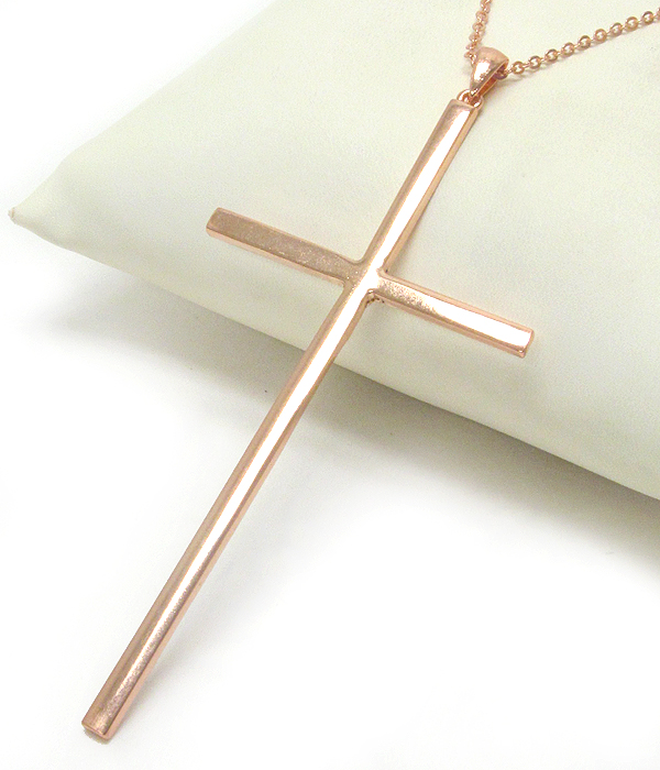Plain metal large cross pendant necklace
