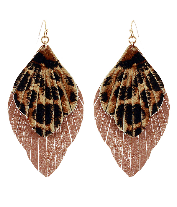 FAUX LEATHER FRINGE ANIMAL PRINT EARRING