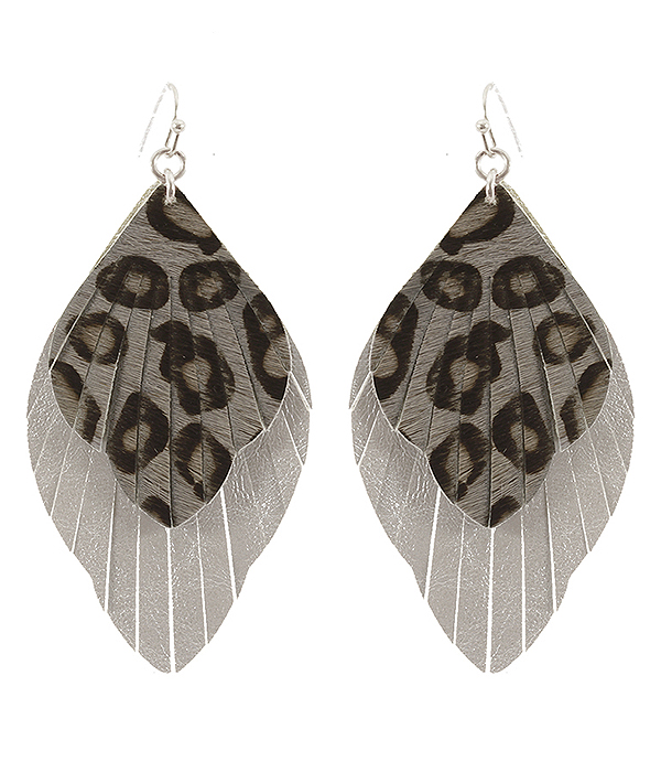 FAUX LEATHER FRINGE ANIMAL PRINT EARRING