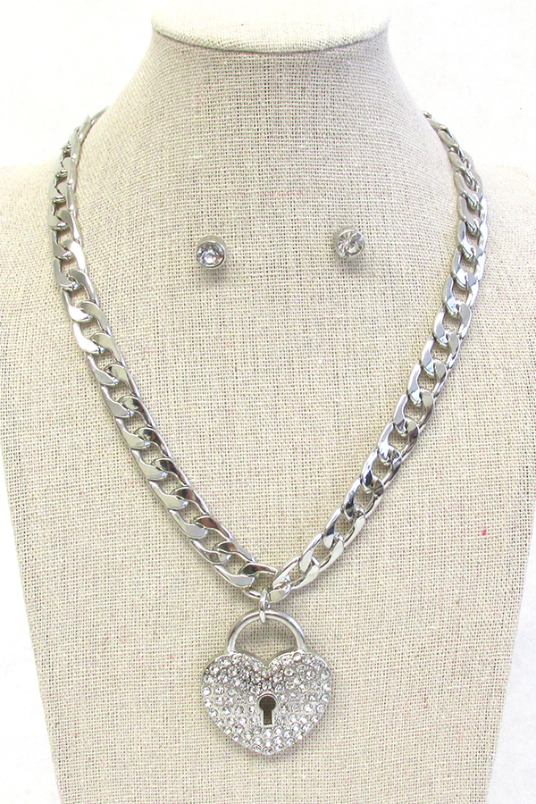 CHUNKY CUBAN CHAIN HEART PENDANT NECKLACE SET -valentine