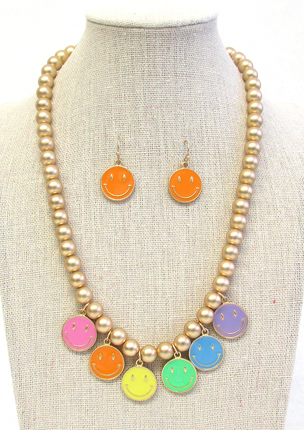 MULTI SMILE CHARM NECKLACE SET - HAPPY FACE