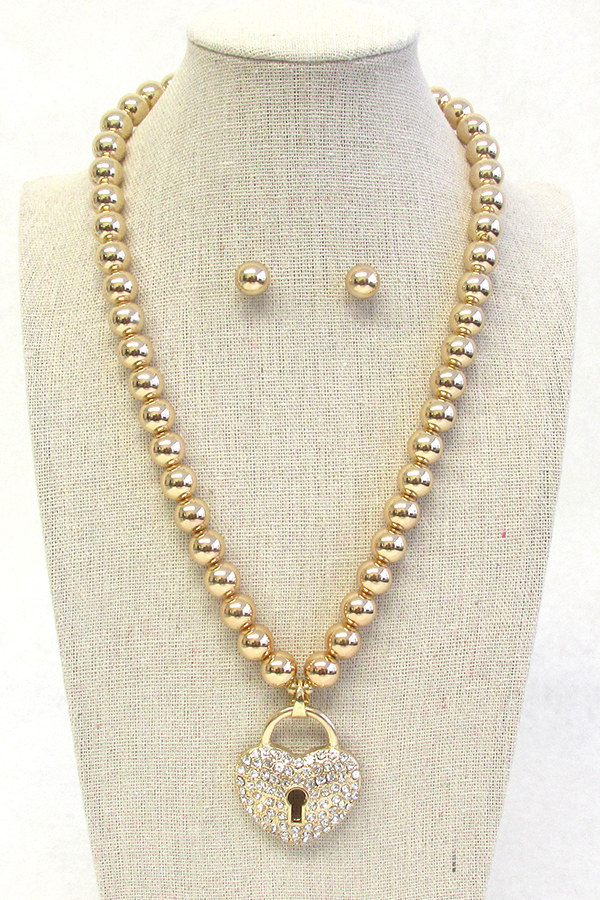 HEART PENDANT METAL BALL CHAIN NECKLACE SET -valentine