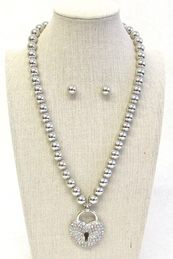 HEART PENDANT METAL BALL CHAIN NECKLACE SET -valentine