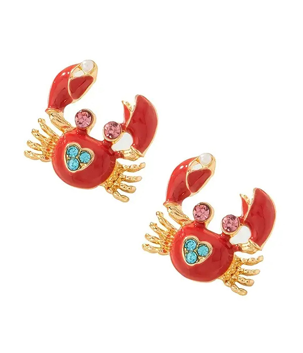 Sealife theme epoxy crab earring
