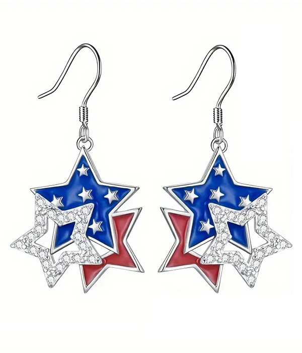 Patriotic theme american flag triple star earring