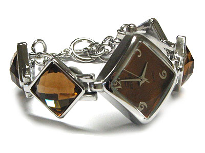 Facet glass and metal link band fashion watch