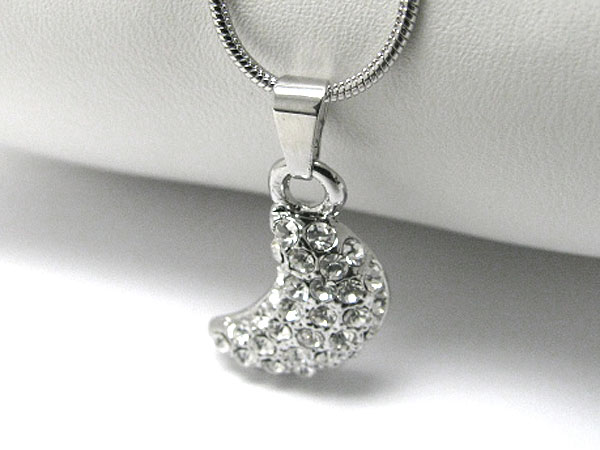 Crystal stud half moon pendant necklace