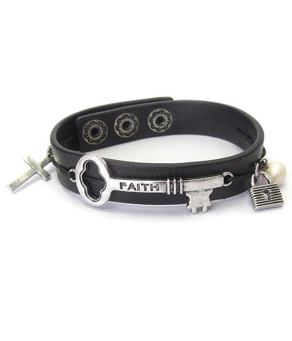 Leather bang bracelet - faith
