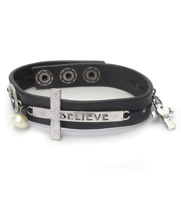 Leather bang bracelet - believe