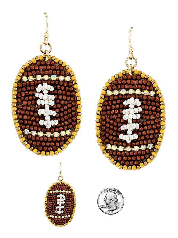 HANDMADE SPORT THEME MULTI SEEDBEAD EARRING - FOOTBALL