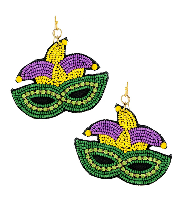 MULTI SEEDBEAD MARDI GRAS MASK EARRING