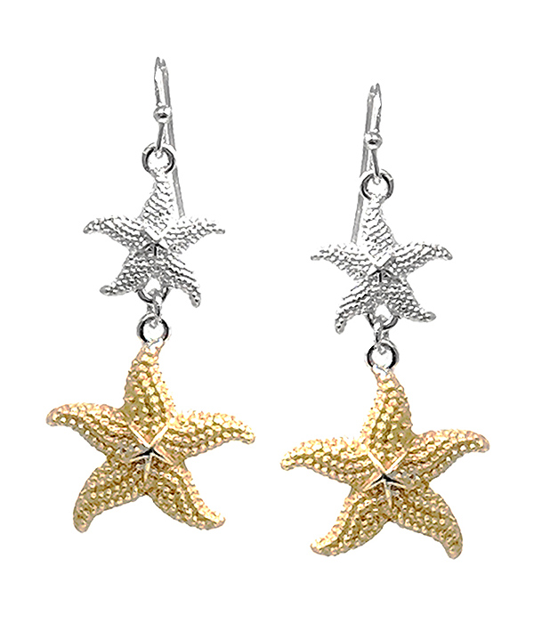 SEALIFE THEME EPOXY DOUBLE STARFISH DROP EARRING