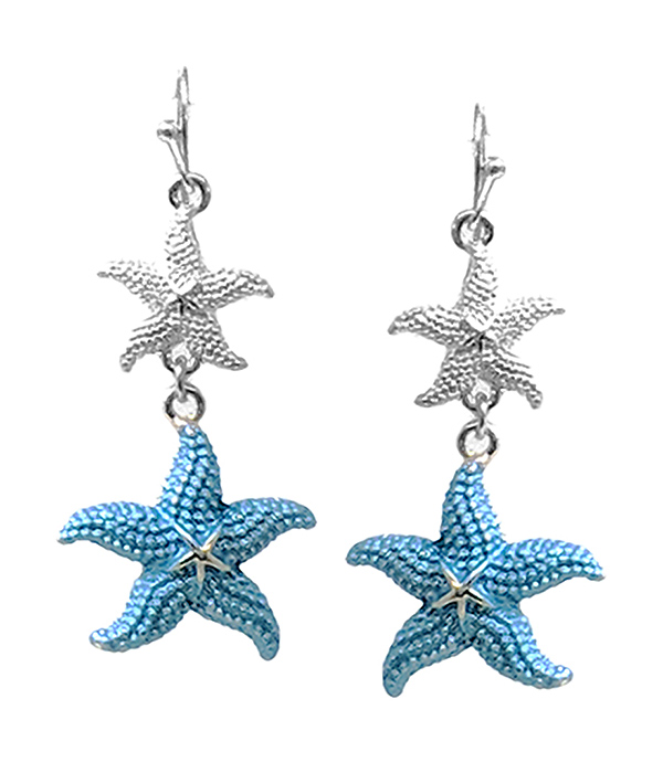 SEALIFE THEME EPOXY DOUBLE STARFISH DROP EARRING