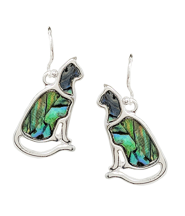PET LOVERS THEME ABALONE CAT EARRING