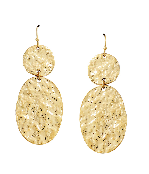 Hammered metal oval earring