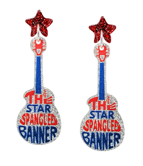 PATRIOTIC THEME ACRYLIC GUITAR EARRING - THE STAR SPANGLED BANNER