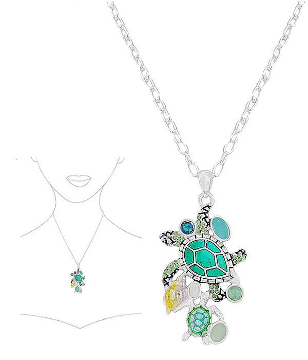 Sealife theme epoxy turtle pendant necklace