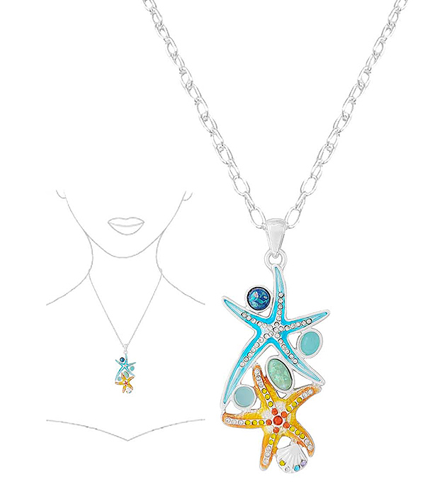 SEALIFE THEME EPOXY STARFISH PENDANT NECKLACE