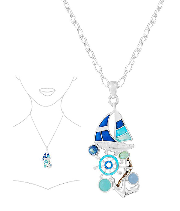 Nautical theme epoxy yacht anchor pendant necklace