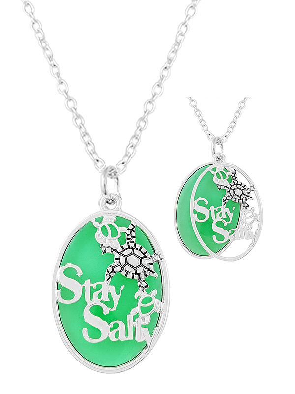 SEALIFE THEME SEA GLASS AND TURTLE PENDANT NECKLACE - STAY SALTY
