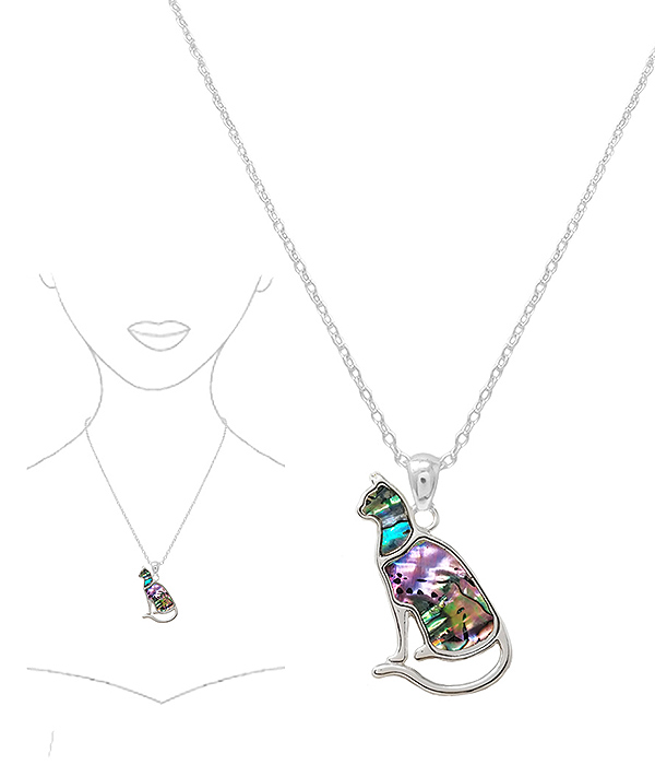 PET LOVERS THEME ABALONE CAT NECKLACE
