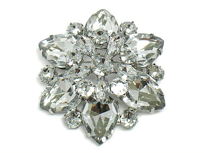 Epoxy stone and crystal flower brooch