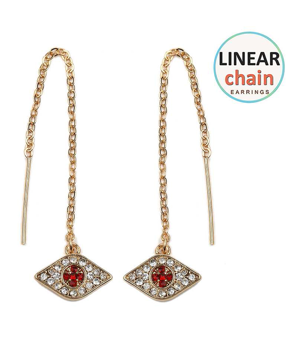 CRYSTAL EVIL EYE LINEAR CHAIN EARRING