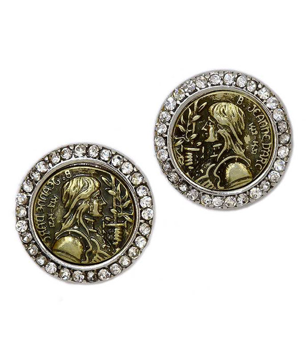 Crystal and coin stud earring