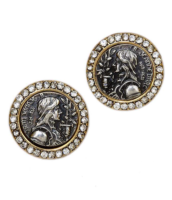 Crystal and coin stud earring