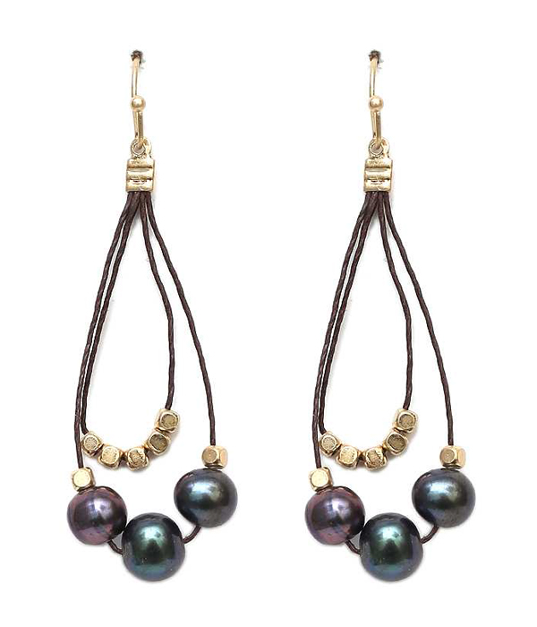 Genuine fresh water pearl and metal bead drop earring