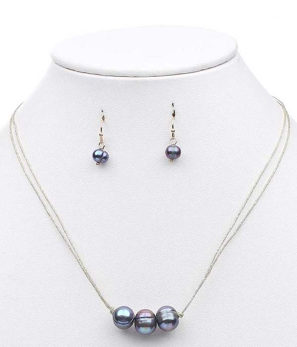 Genuine fresh water pearl and metallic cord necklace