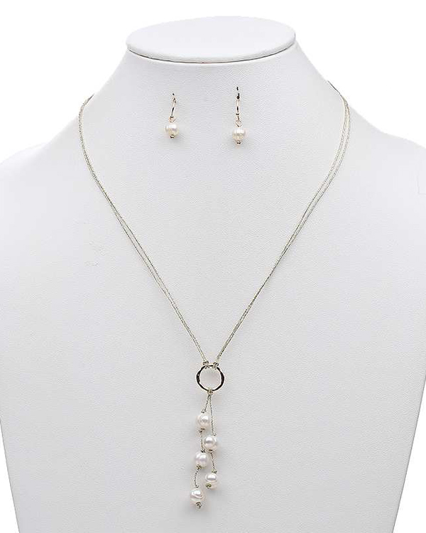 Genuine fresh water pearl and metallic cord necklace