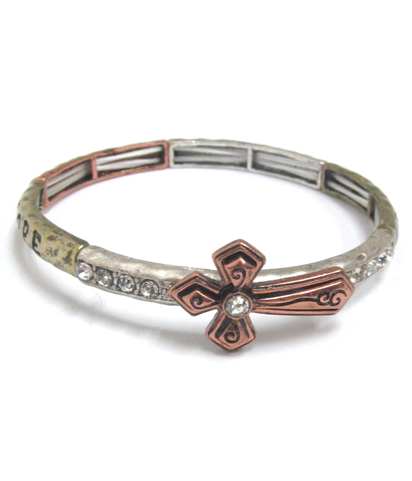 Religious theme crystal cross stretch bracelet
