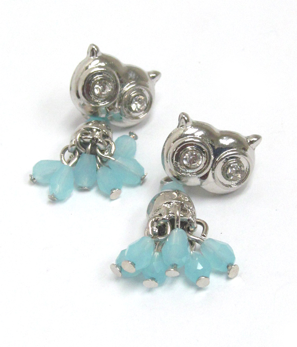 Crystal owl and bead drop earring