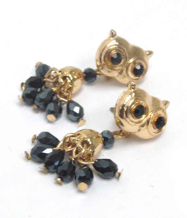 CRYSTAL OWL AND BEAD DROP EARRING