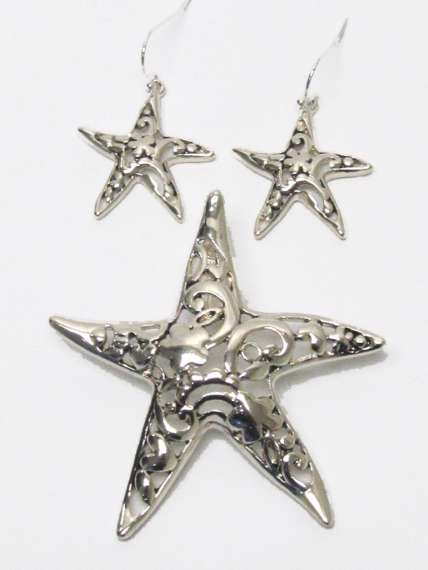 Filigree star fish pendant set 
