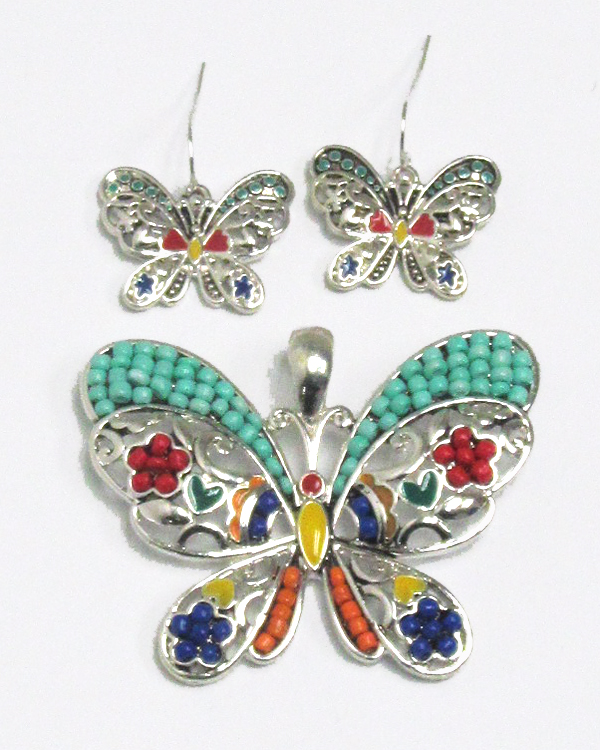 Mosaic butterfly pendant set