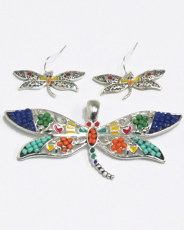 Mosaic dragonfly pendant set