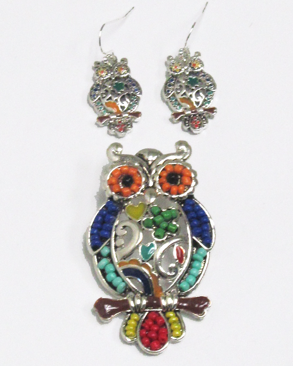 Mosaic owl pendant set 