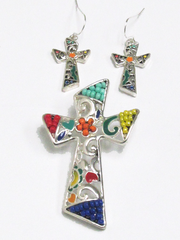 Mosaic cross pendant set