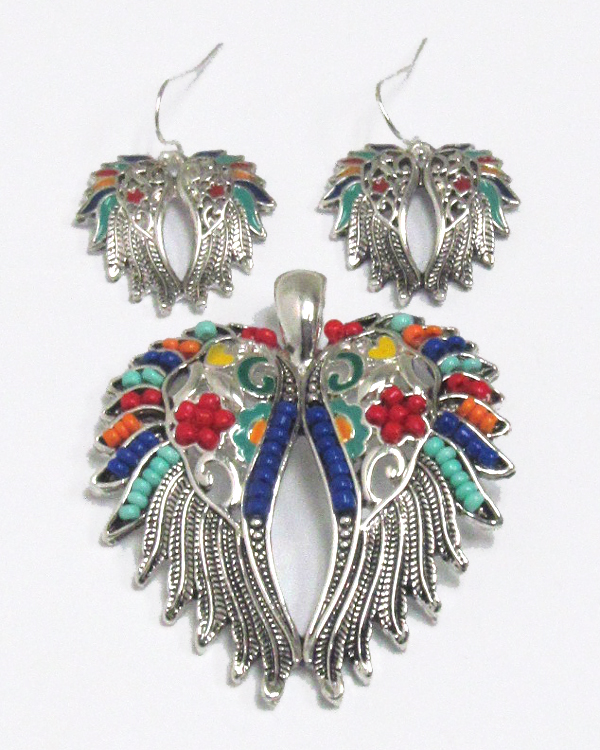 Mosaic angel wings  pendant set 