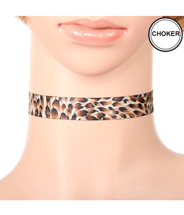 ANIMAL PRINT FABRIC CHOKER NECKLACE