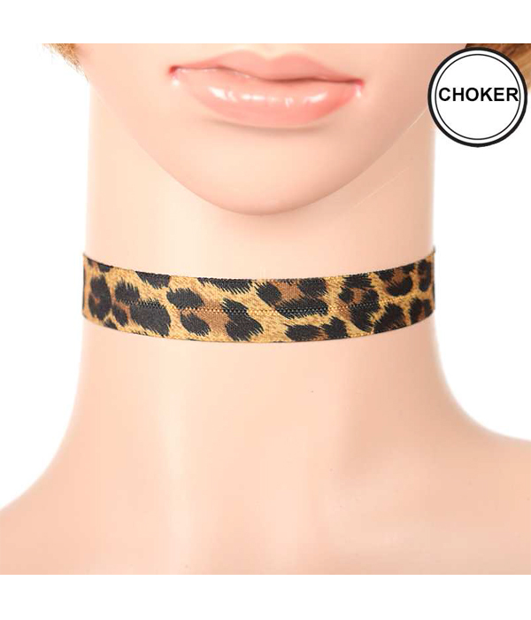 Animal print fabric choker necklace