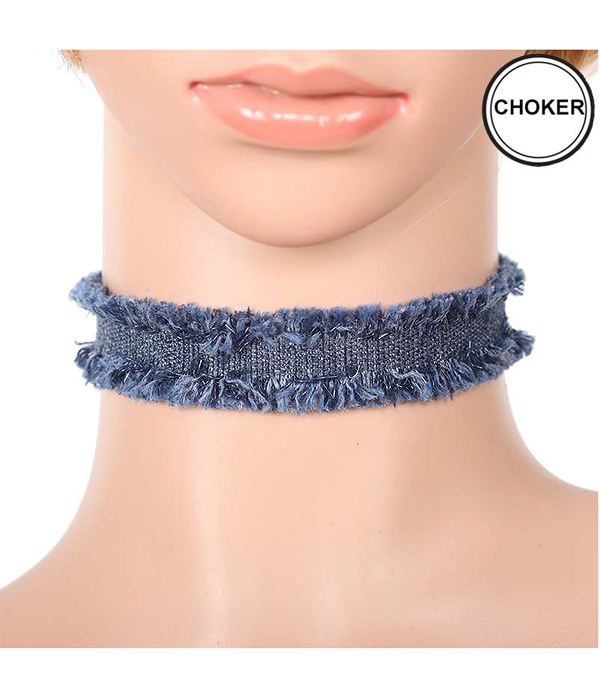 Denim fabric choker necklace