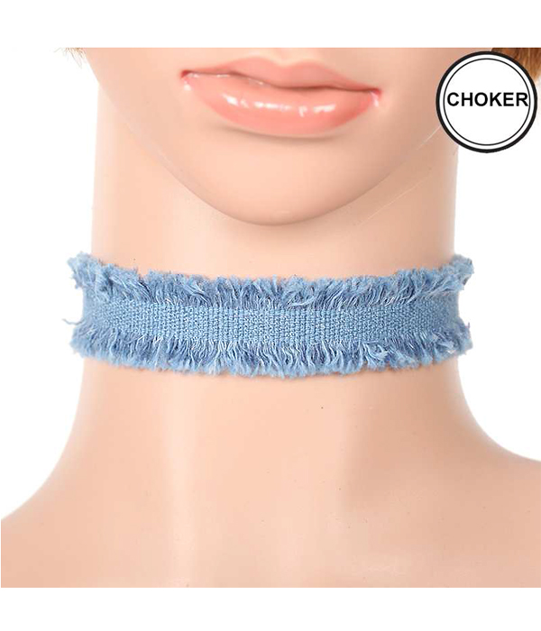 Denim fabric choker necklace