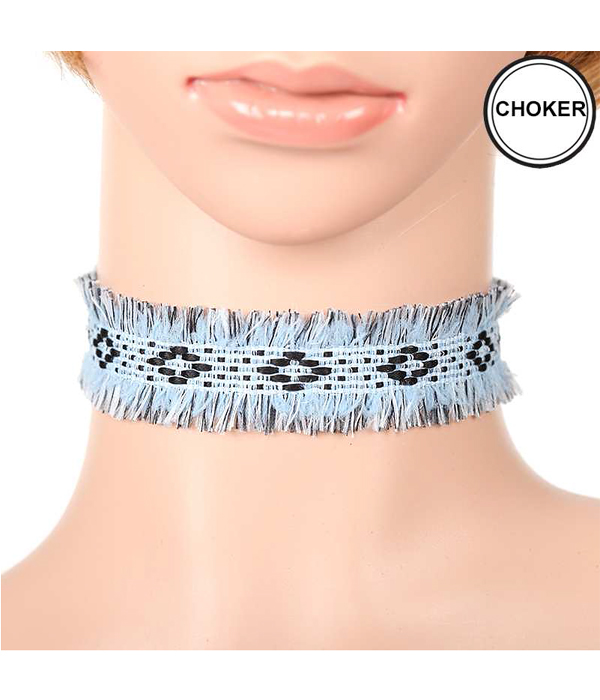 DIAMOND PATTERN FABRIC CHOKER NECKLACE