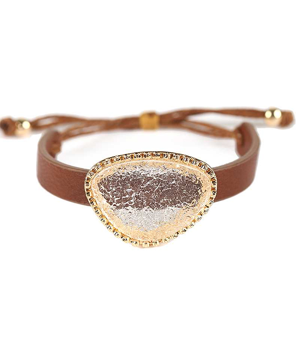 Druzy and leather pull tie bracelet